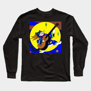 Cat playing guitar ukiyo-e Long Sleeve T-Shirt